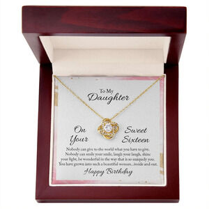 Daughter Your Gift to World Infinity Knot CZ Necklace Gold Tone Luxury Box